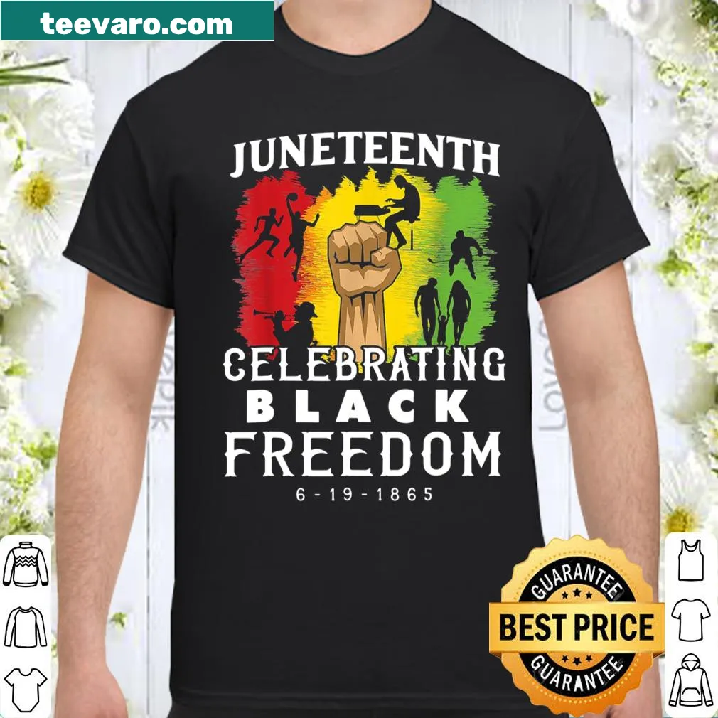 Juneteenth shirt with text Celebrate Black Freedom in bold typography