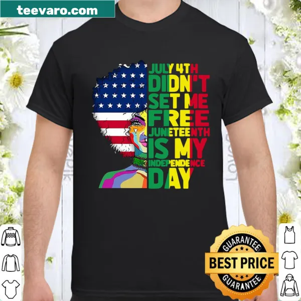 T-shirt celebrating Juneteenth with dashiki and American flag elements
