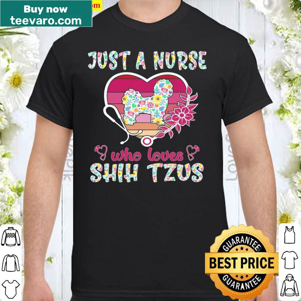 Illustrated Shih Tzu graphic on a nurse-themed women's shirt