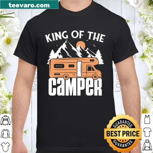 Vintage-style camping t-shirt with 'King of the Camper' text and camper illustration