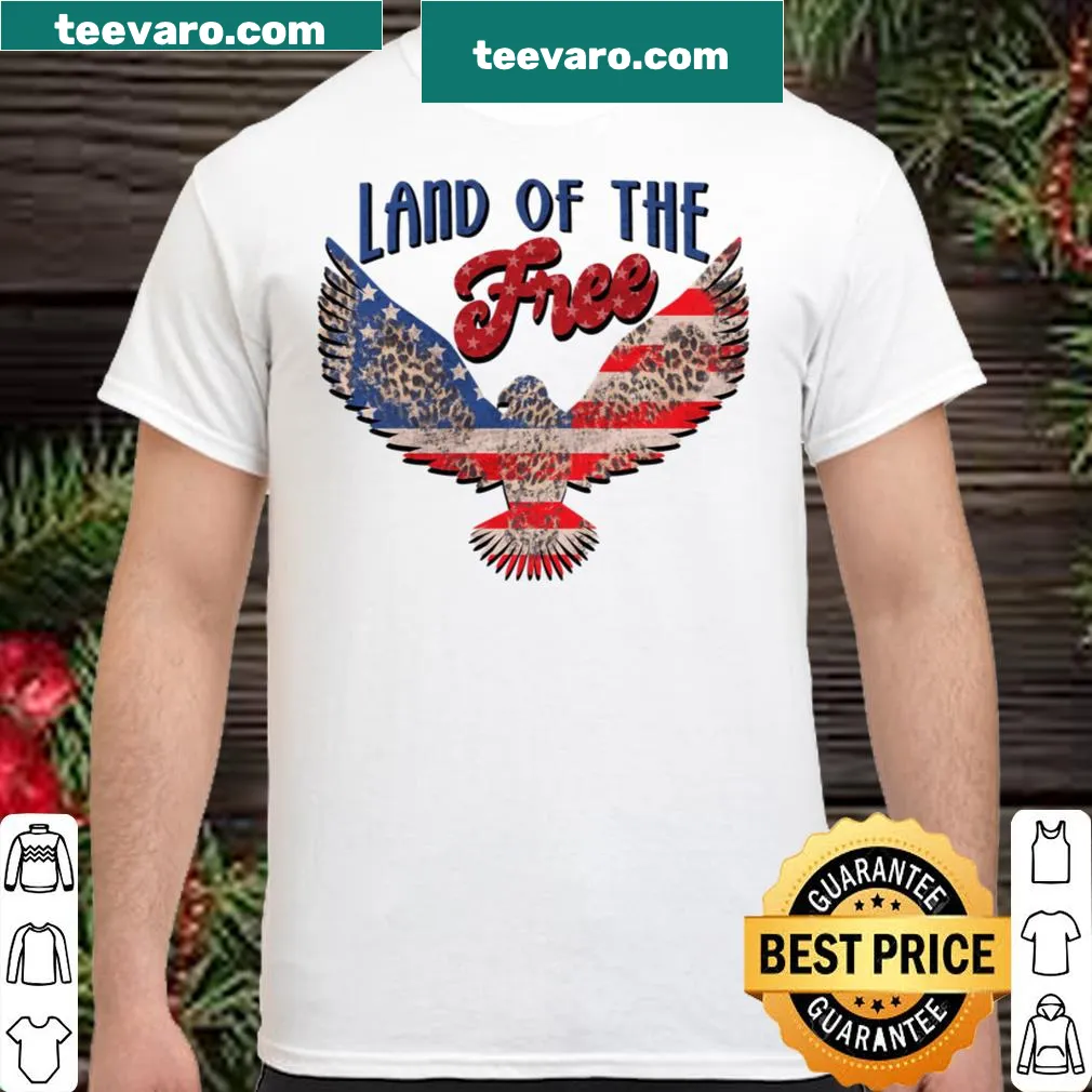 Eagle graphic with leopard print on a patriotic tee for July 4th