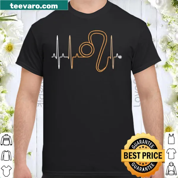 Leo zodiac shirt with heartbeat design and astrological symbol