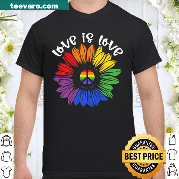 LGBT pride shirt with a rainbow sunflower and Love Is Love text