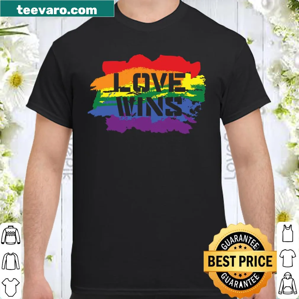 Rainbow shirt with the phrase 'Love Wins' promoting inclusivity.