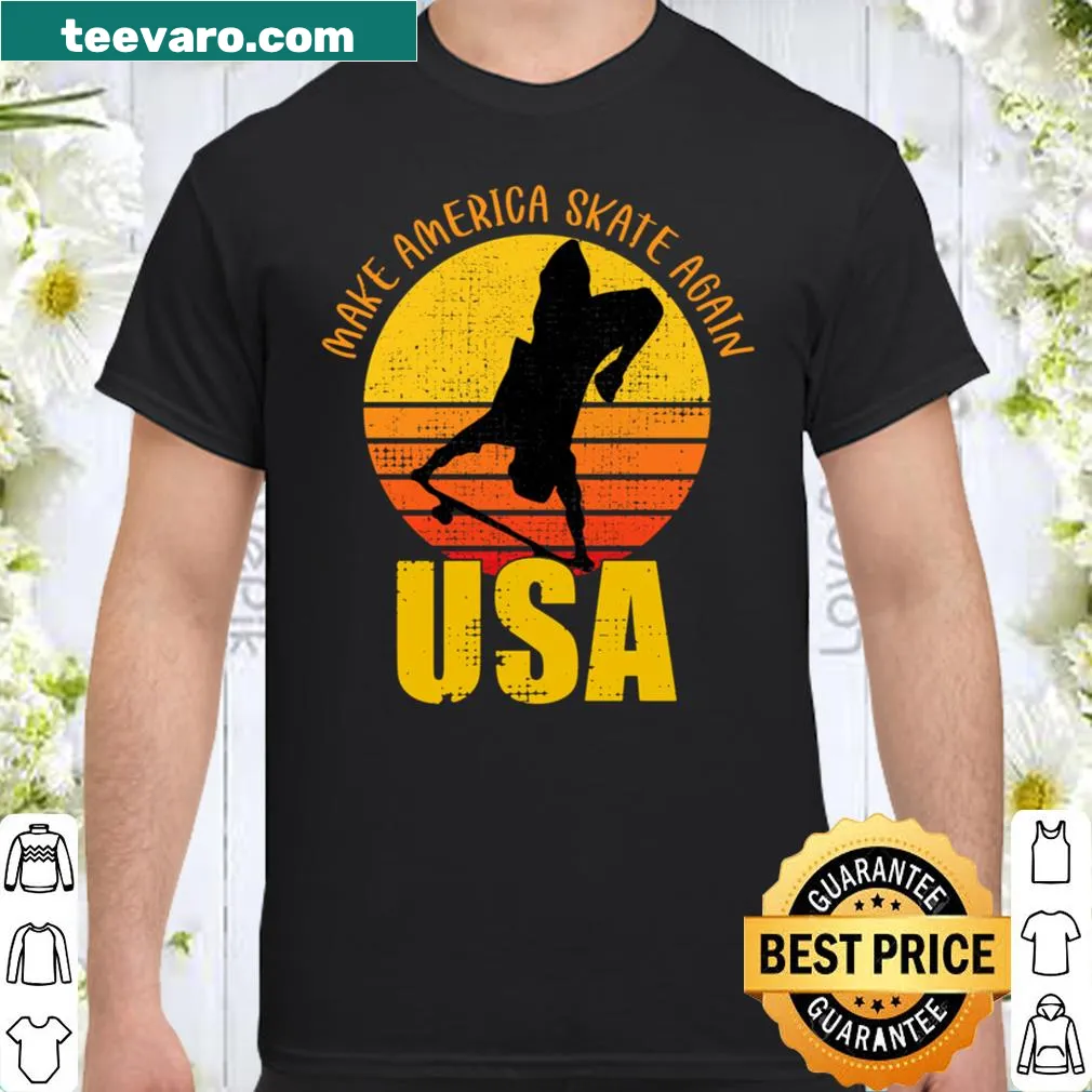 Playful skateboarding shirt featuring the slogan Make America Skate Again