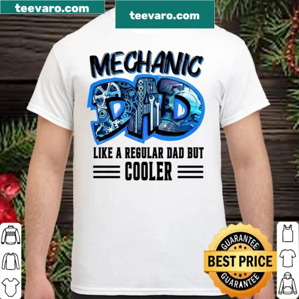 Proud mechanic dad shirt with playful text.