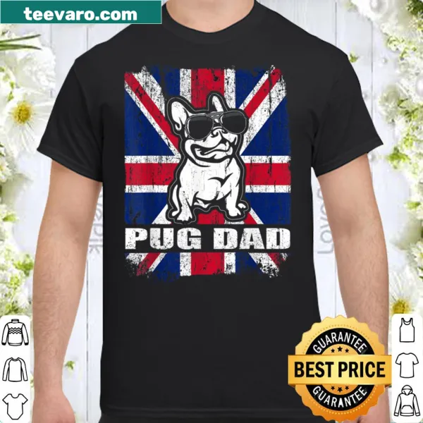 Vintage-style t-shirt for pug dads with UK flag