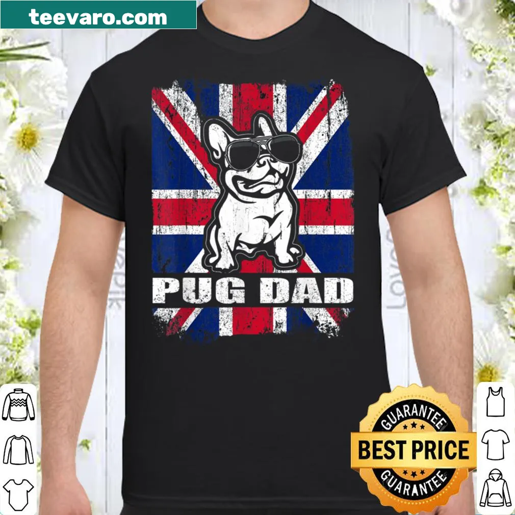 Vintage-style t-shirt for pug dads with UK flag