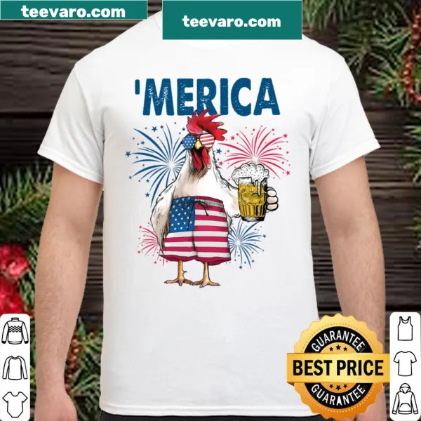 Playful graphic of a chicken for 4th of July