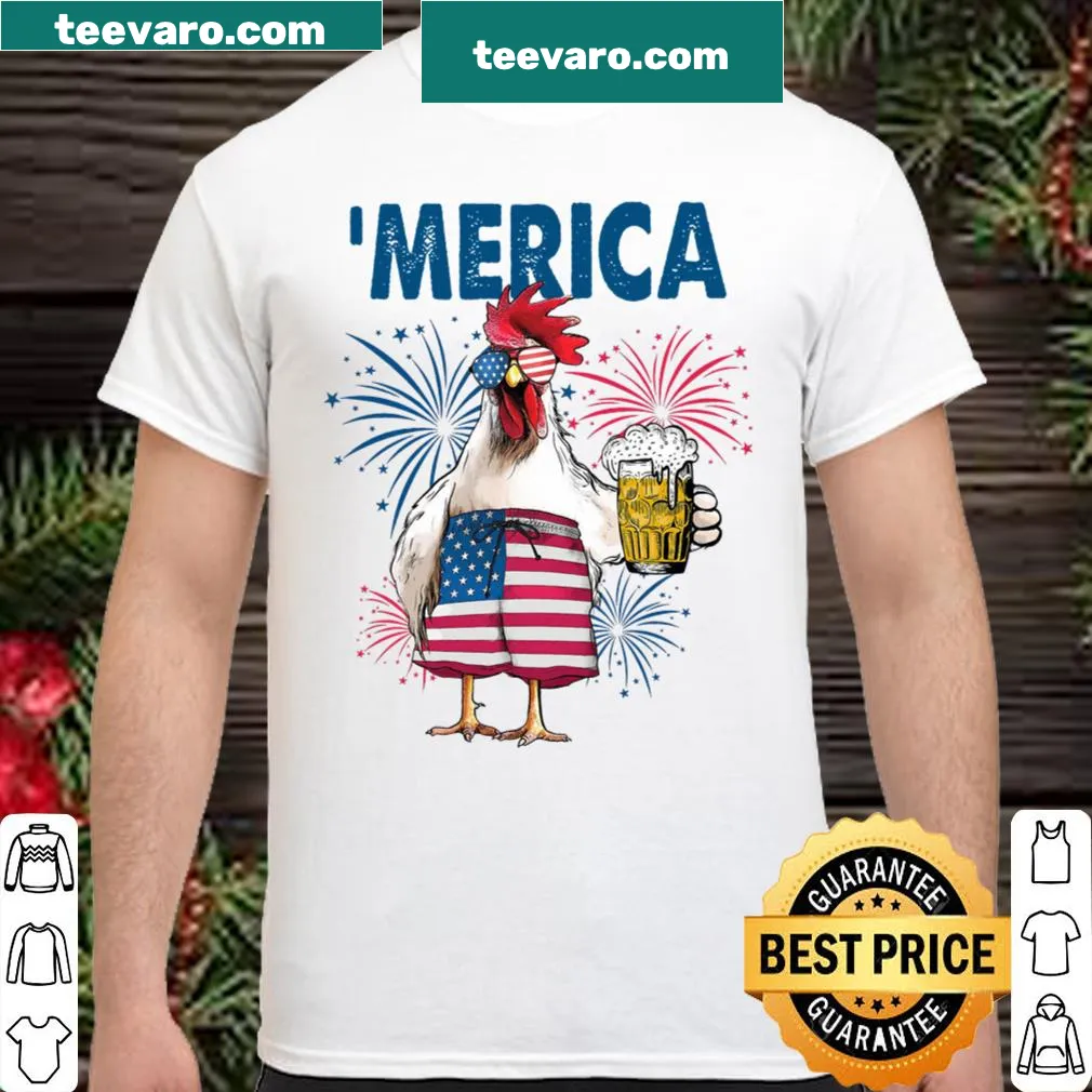 Playful graphic of a chicken for 4th of July