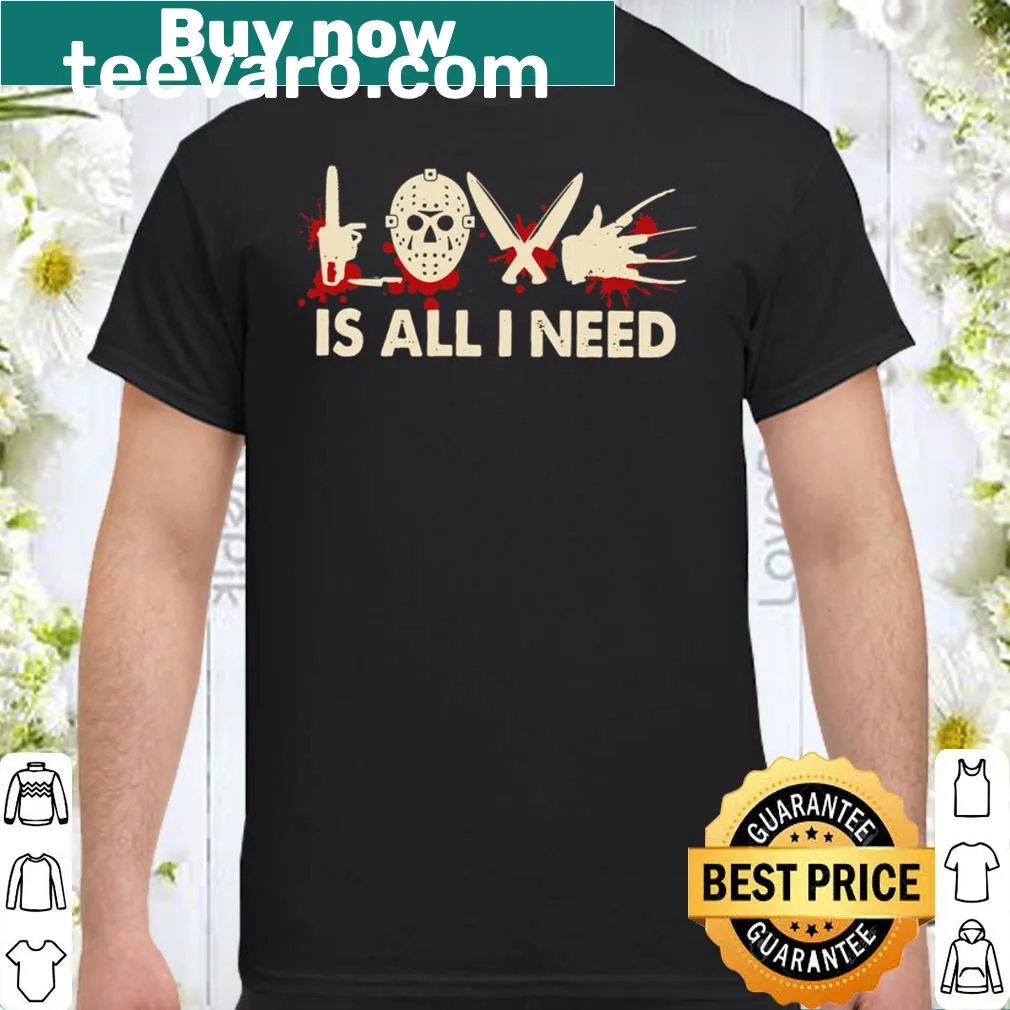 Graphic t-shirt featuring horror icons Michael Myers, Freddy Krueger, Jason Voorhees