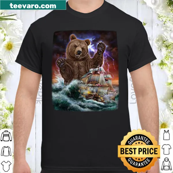Dramatic graphic of a grizzly bear ambushing a Navy ship