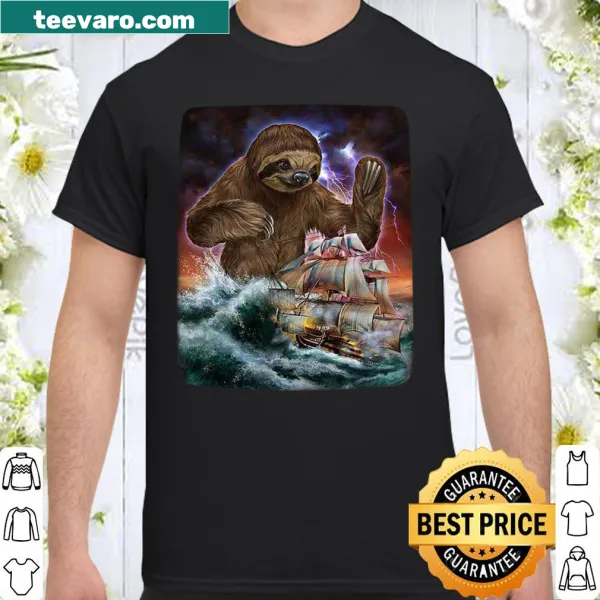 Playful graphic of a sloth ambushing a Navy ship