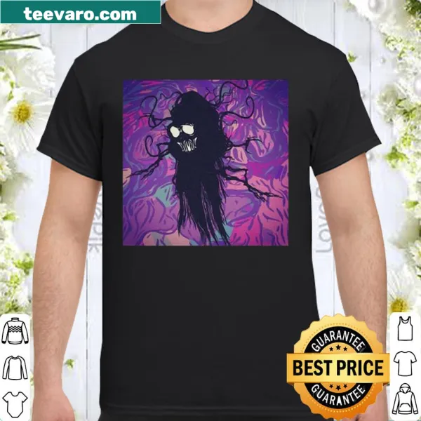 Illustrated trippy monster graphic on a casual T-shirt