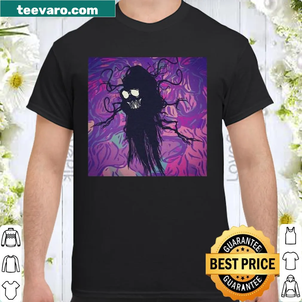 Illustrated trippy monster graphic on a casual T-shirt