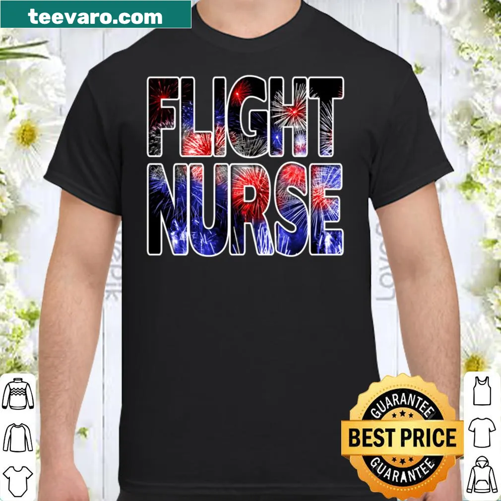 Patriotic flight nurse t-shirt with fireworks and aviation design