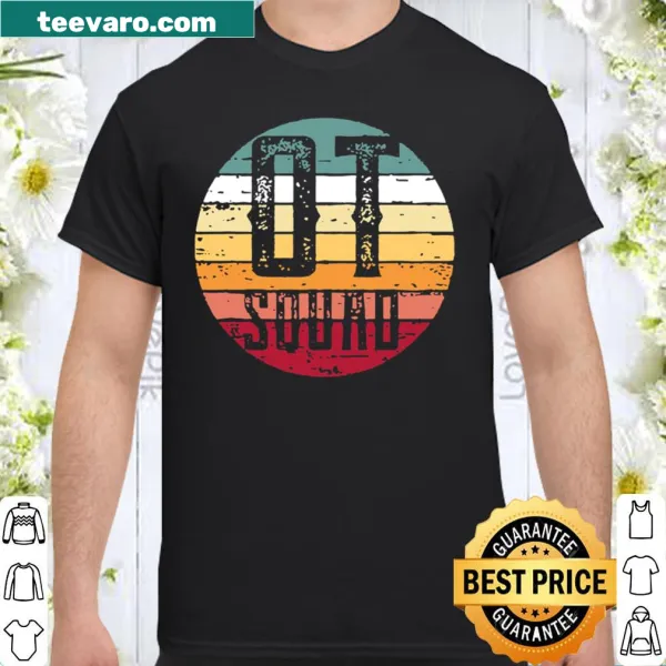 Retro V-neck shirt with 'OT Squad' text celebrating occupational therapy