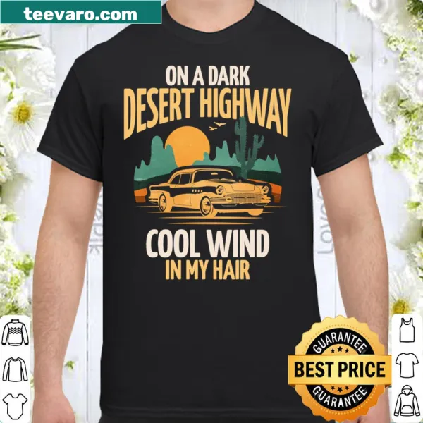 Vintage car cruising on a dark highway graphic t-shirt.