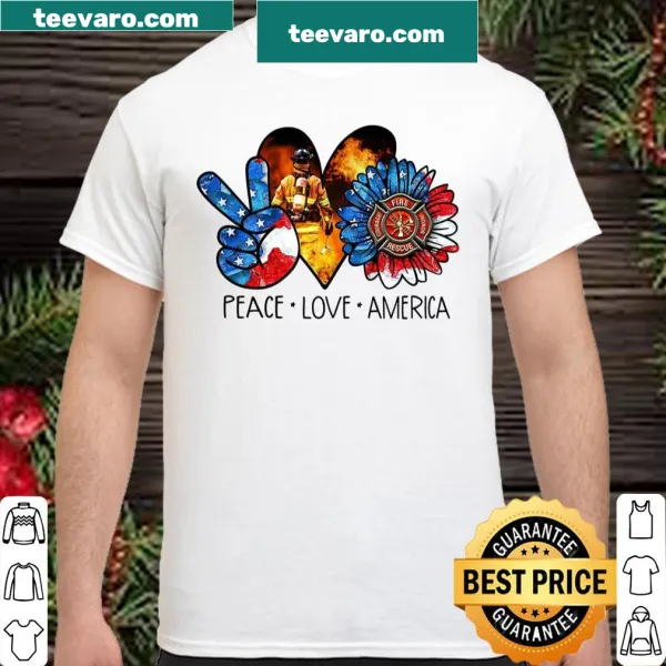 Shirt with the phrase 'Peace Love America' in bold typography
