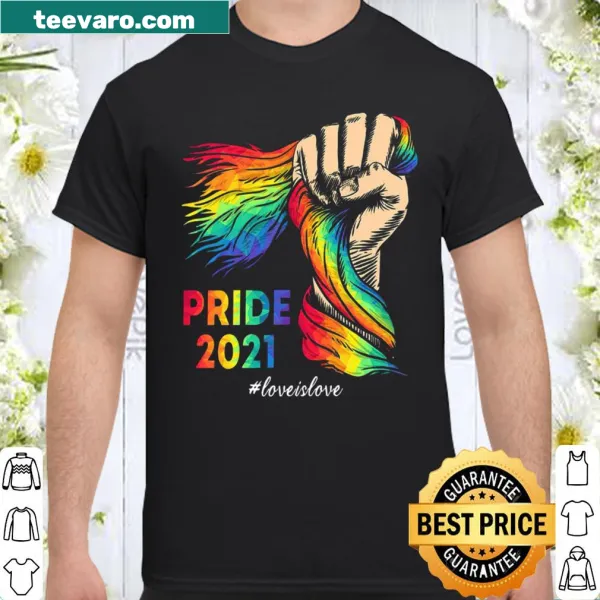 Pride 2021 t-shirt featuring the phrase 'love is love'
