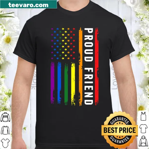 Proud Friend shirt featuring rainbow and American flag design
