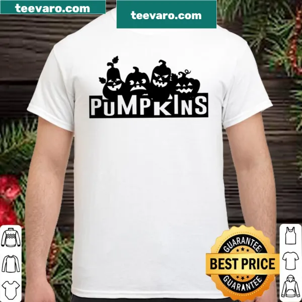 Fall-themed shirt with pumpkins and leaves