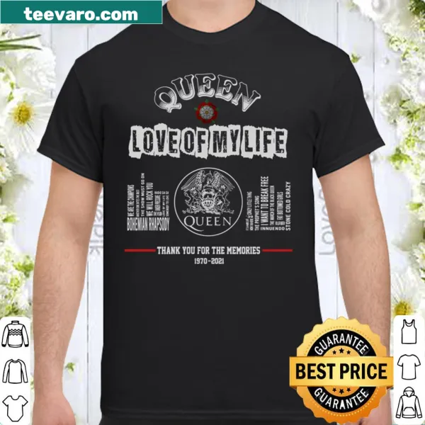 Typography shirt featuring Queen lyrics and years 1970 2021