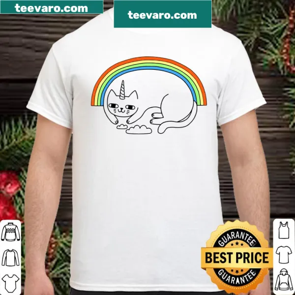 Cartoon kitten t-shirt with unicorn horn and rainbow elements