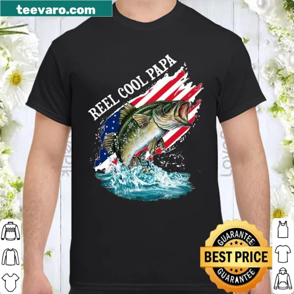 Fishing-themed shirt with American flag and 'Reel Cool Papa' slogan