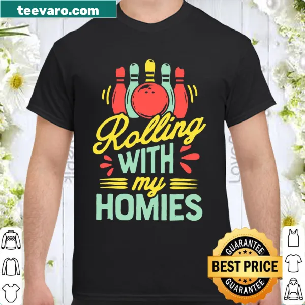 Retro shirt featuring vintage bowling pins and Rolling With My Homies phrase