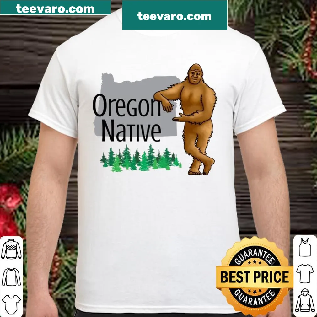 Illustration of Sasquatch celebrating Oregon's folklore on a t-shirt.