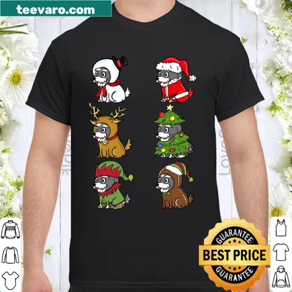 Funny Christmas shirt featuring Schnauzers in festive costumes