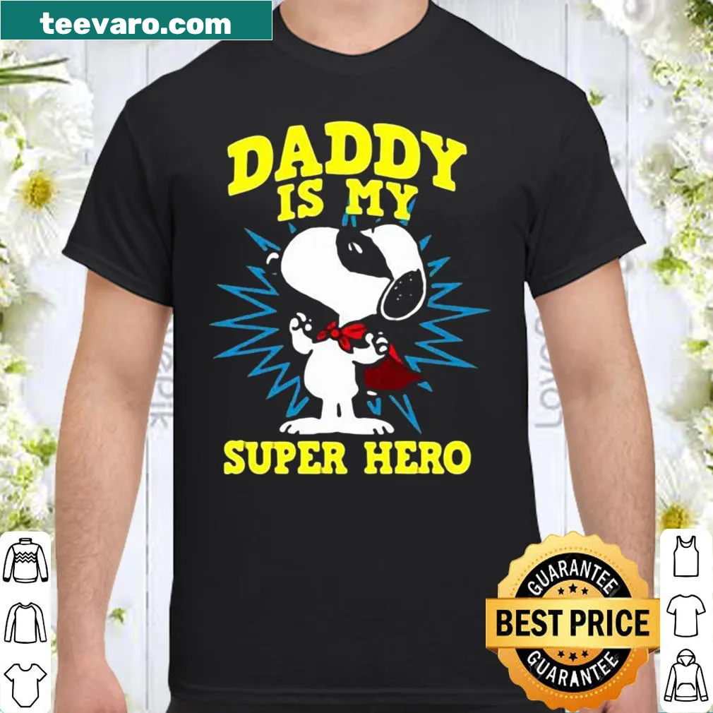 Snoopy graphic t-shirt stating 'Daddy is my superhero.'