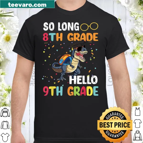 Cartoon dinosaur saying goodbye to 8th grade graphic t-shirt.