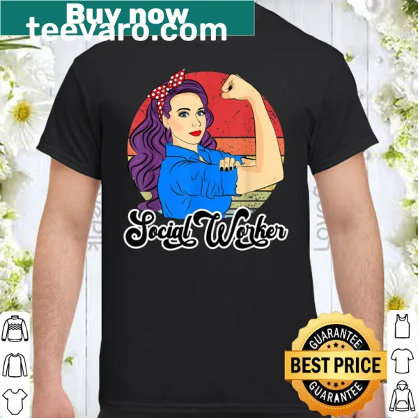Vintage-style T-shirt honoring social workers with a strong woman graphic