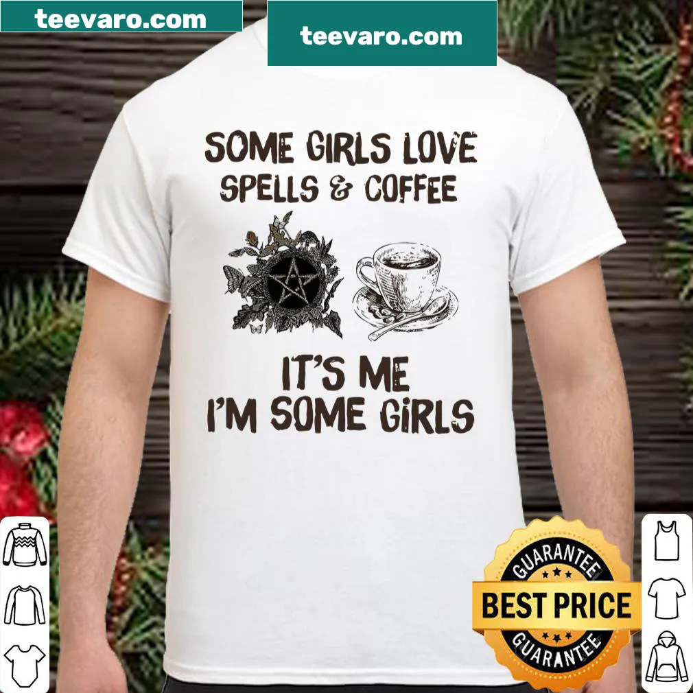 Funny shirt with text about spells and coffee