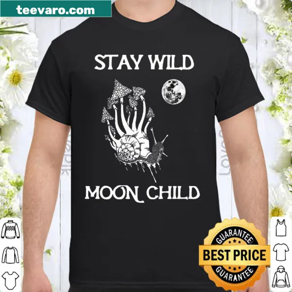 Whimsical typography shirt with the phrase Stay Wild Moon Child