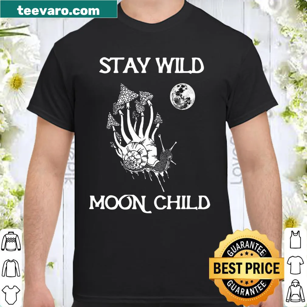 Whimsical typography shirt with the phrase Stay Wild Moon Child