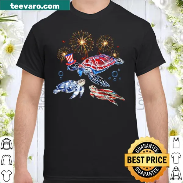 Turtle with American flag graphic on shirt