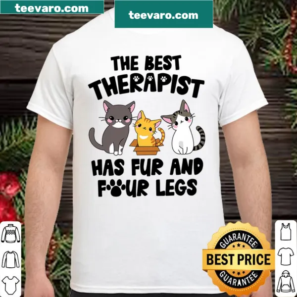 Shirt with text about the therapeutic nature of cats