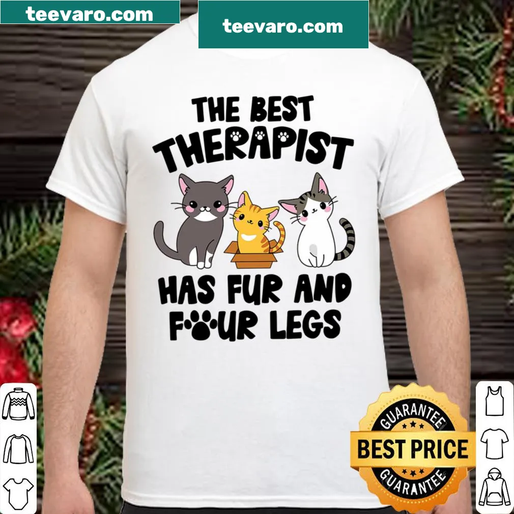 Shirt with text about the therapeutic nature of cats