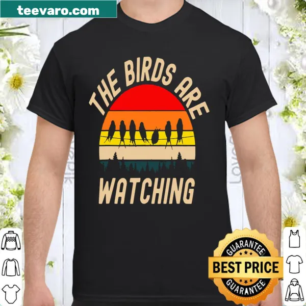 Illustration of birds observing their surroundings on a shirt