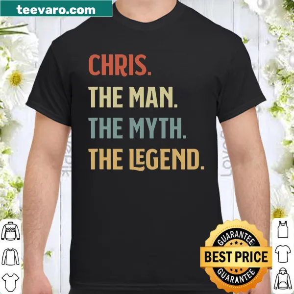 Text shirt celebrating 'Chris, The Man, The Myth, The Legend'