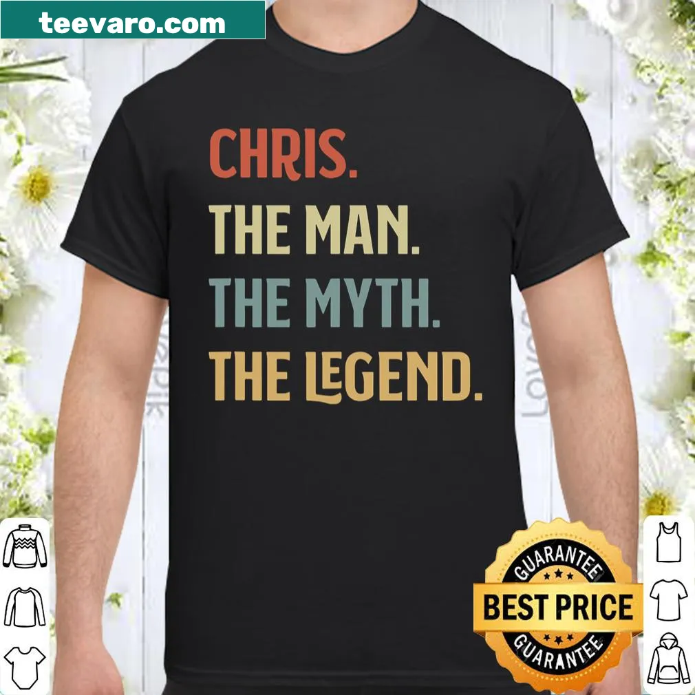 Text shirt celebrating 'Chris, The Man, The Myth, The Legend'