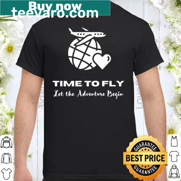 Black shirt with inspirational 'Time To Fly' graphic and adventure theme
