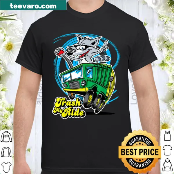 Whimsical raccoon driving a trash truck graphic shirt