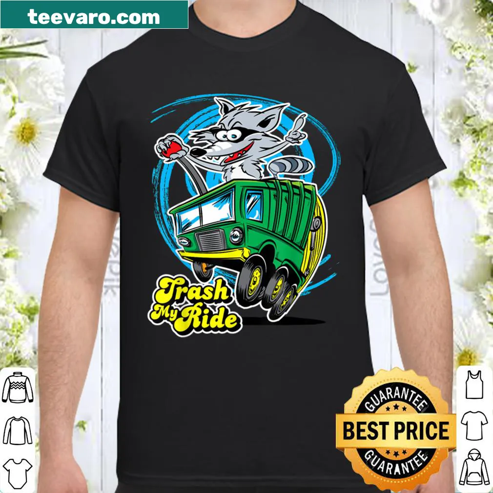 Whimsical raccoon driving a trash truck graphic shirt