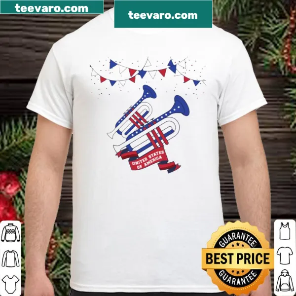 Patriotic 4th of July shirt featuring a trumpet