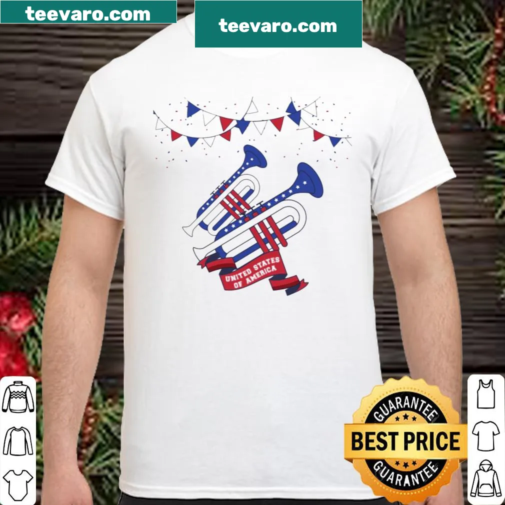 Patriotic 4th of July shirt featuring a trumpet
