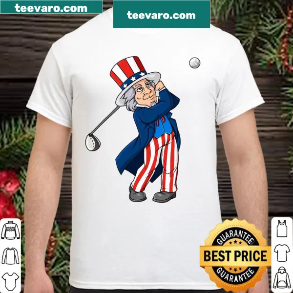 Illustration of Uncle Sam golfing for a patriotic kids' shirt